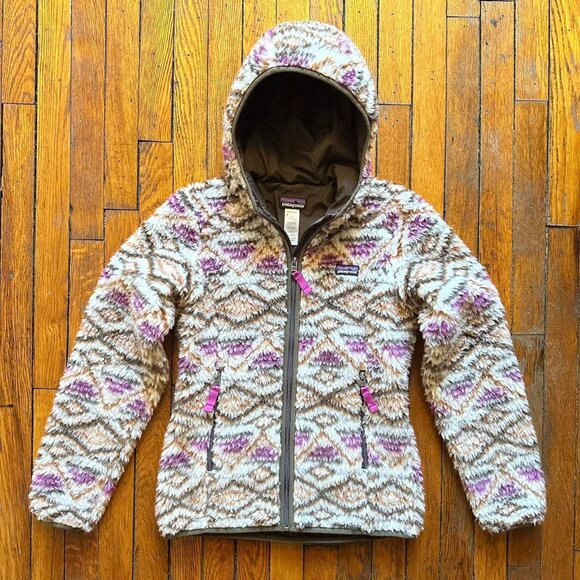 Vintage Patagonia Retro-X Deep Pile Fleece‎ Hooded Jacket Women XS Pink Cream - Picture 1 of 6